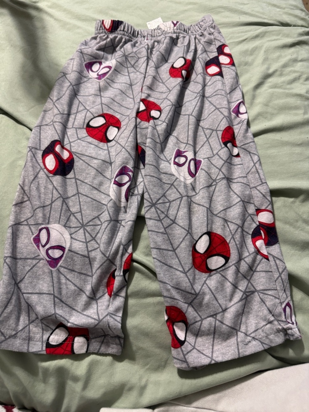 Kids Spider Mask Pajama Pants - Gray with Red & Purple